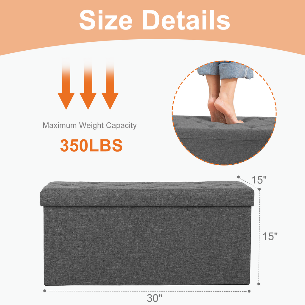 Storage Ottoman with Thicker Foam Padded Seat, Folding Foot Rest for Living Room End of Bed Bench