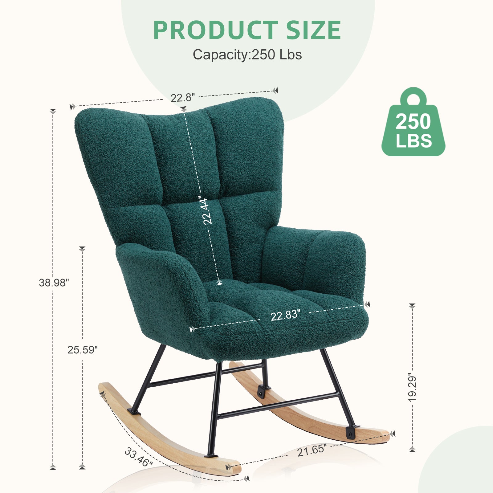 Teddy Upholstered Glider Rocker with High Backrest, Reading Chair Modern Rocking Accent Chairs Glider Recliner for Living Room, Nursery, Bedroom
