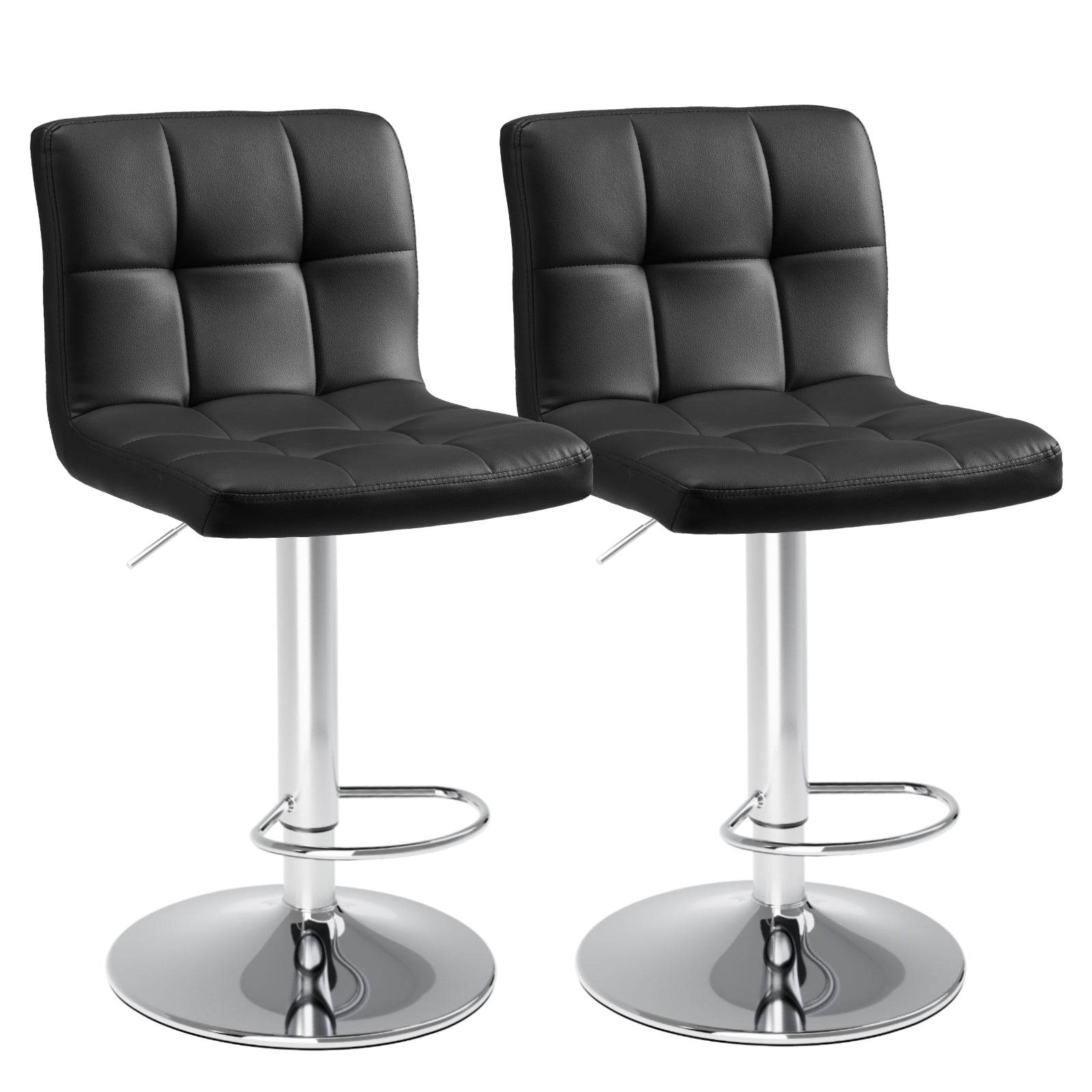 Bar Stools Set of 2, Counter Height Barstools,Square Seat Cushion Barstool with Back, Height Adjustable PU Leather Swivel Barstool