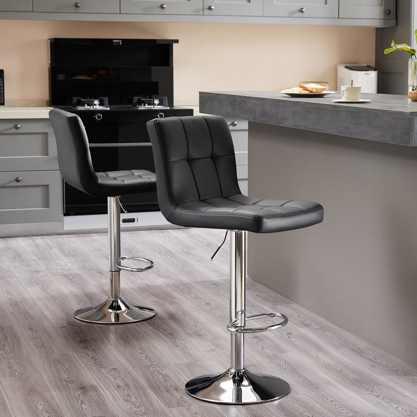 Bar Stools Set of 2, Counter Height Barstools,Square Seat Cushion Barstool with Back, Height Adjustable PU Leather Swivel Barstool