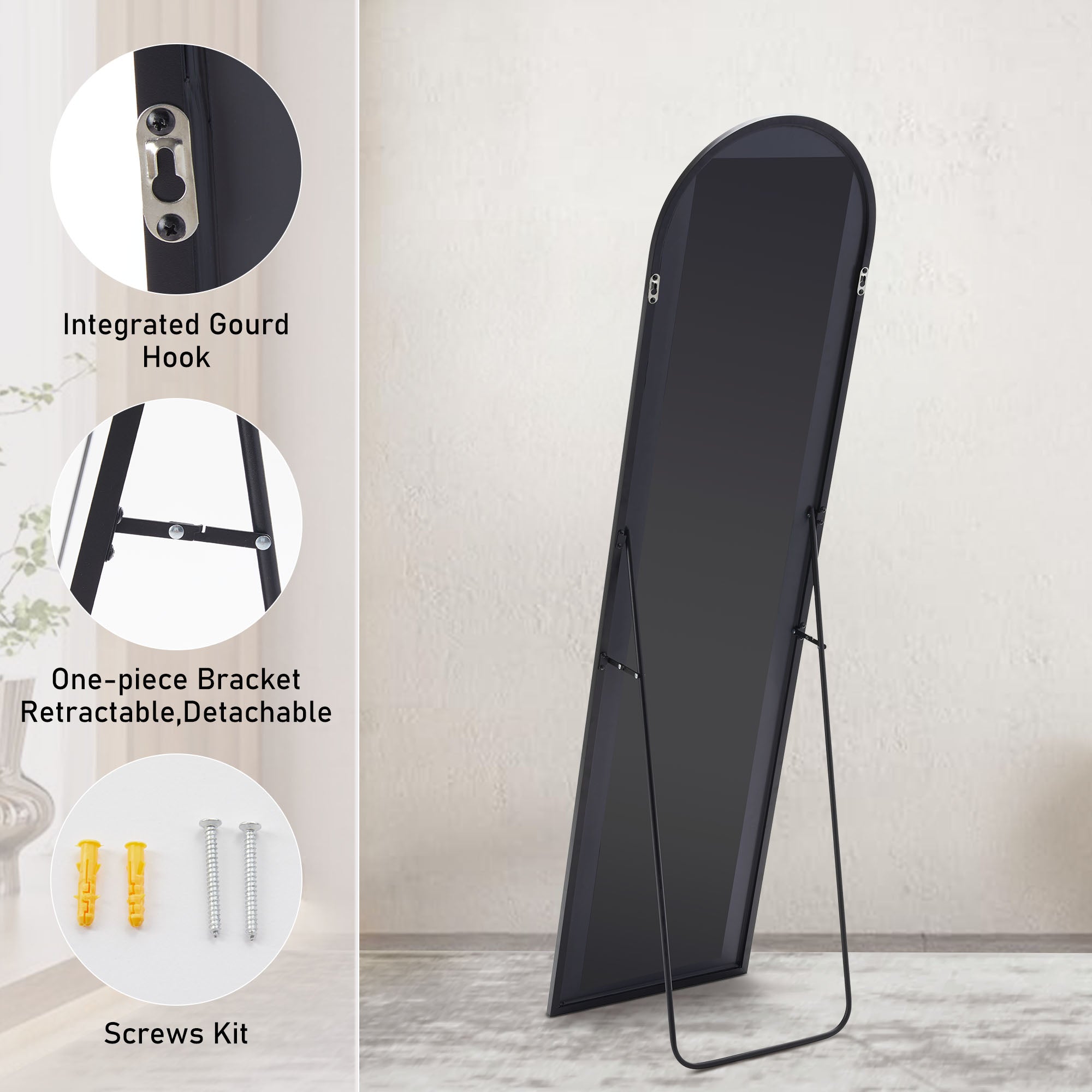 Floor Standing Mirror, Wall Mirror with Stand Aluminum Alloy Thin Frame