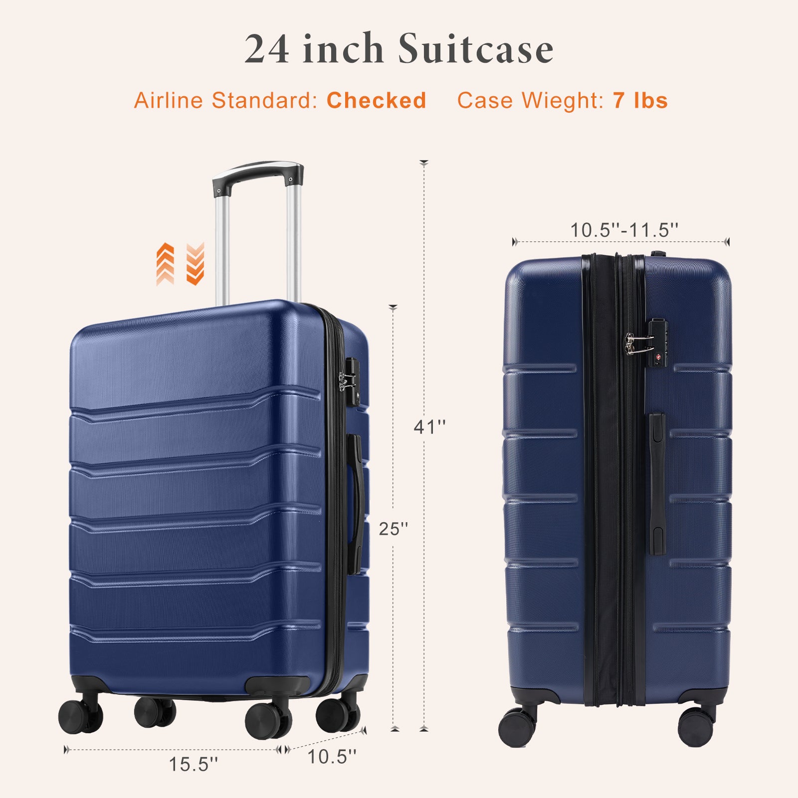 20-28 inch Luggage, Expandable Hardside Suitcase with Spinner Wheels, Hard Shell ABS Durable Lightweight Travel Luggage with TSA Lock, Blue,Black