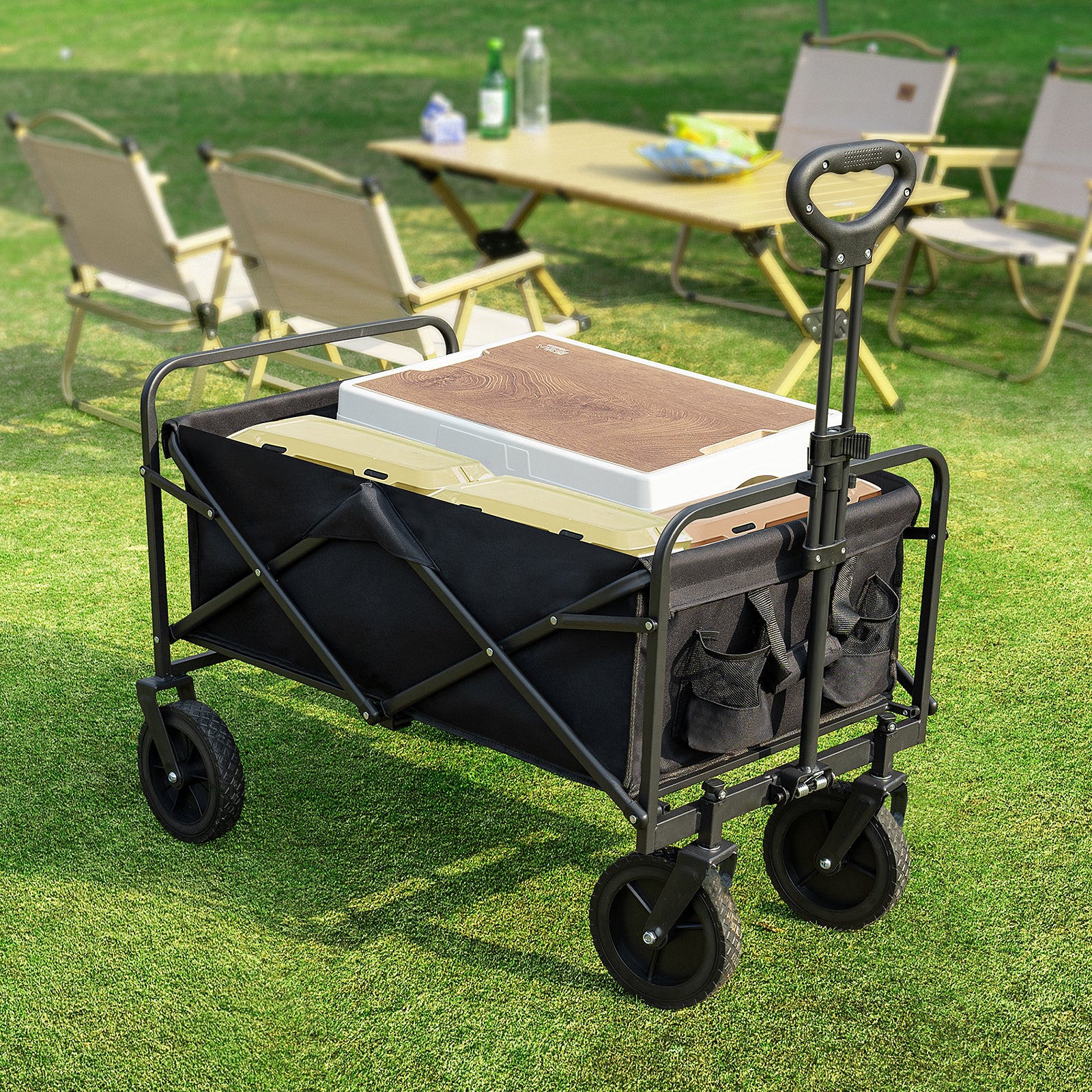 Collapsible Folding Wagon Cart, Camping & Shopping, Heavy Duty Utility Wagon with All-Terrain Wheels