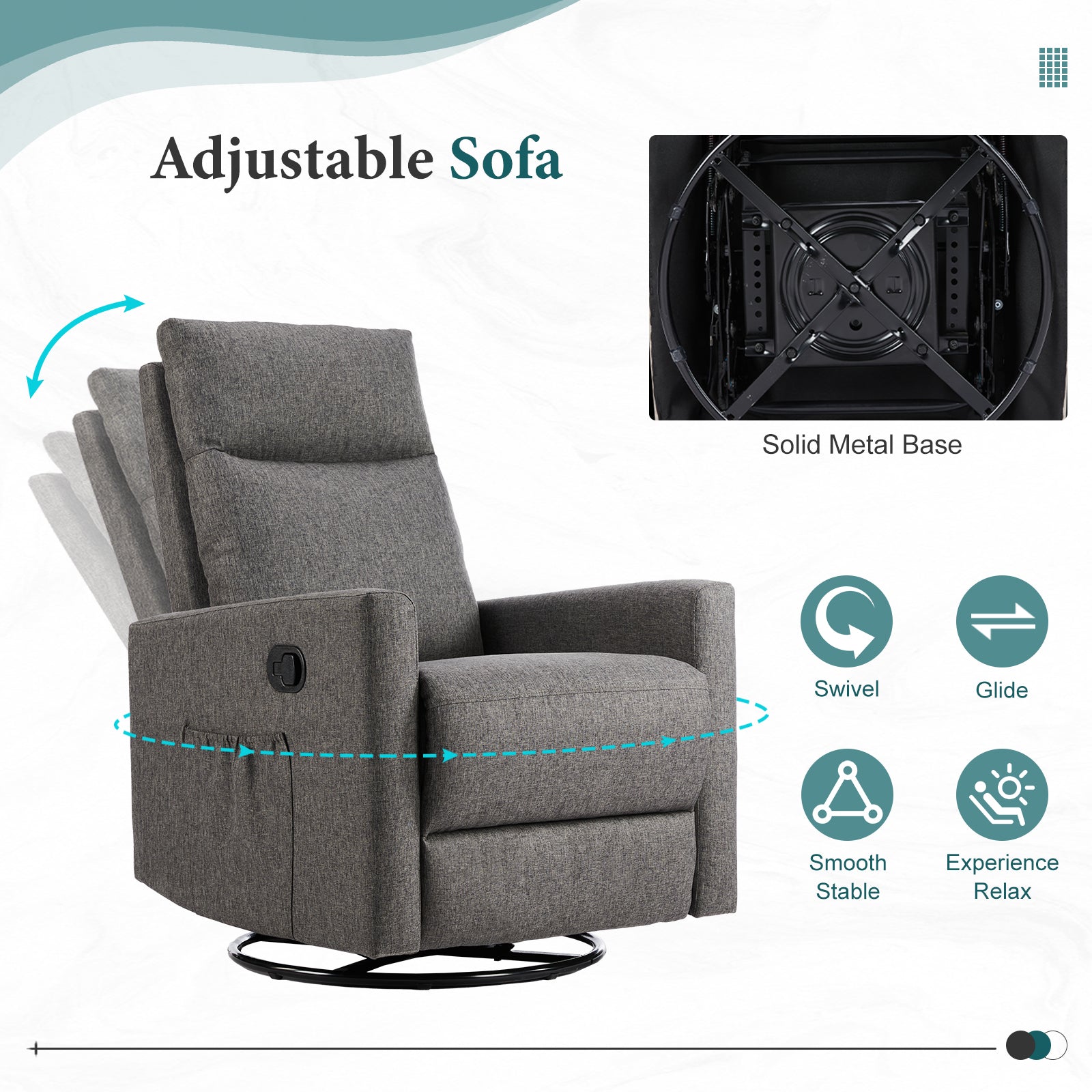 Swivel Recliner Chair, Glider Nursery Chair for Living Room with Extra Large Footrest, High Back, Upholstered Deep Seat