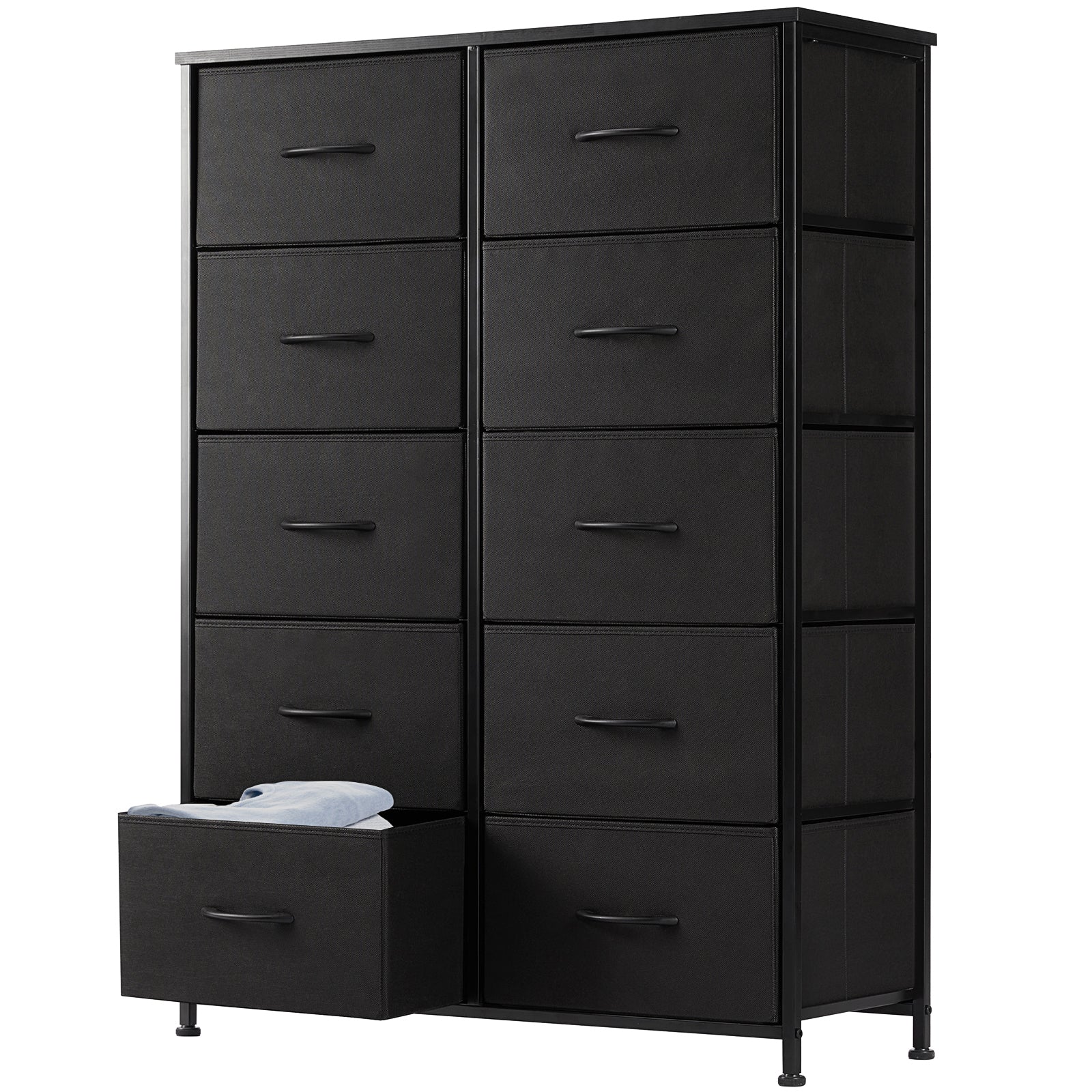 Tall Dresser Fabric Storage Tower ,Wooden Top for Kid Room, Closet, Entryway, Nursery