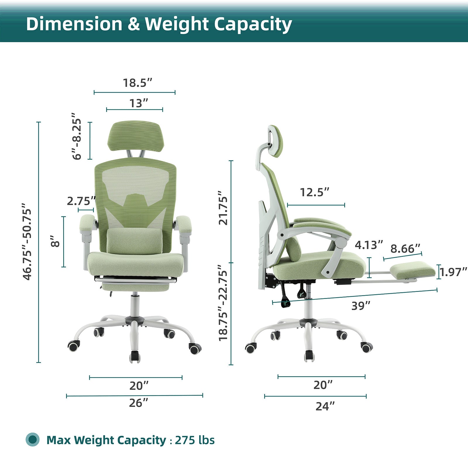 Retractable Footrest Ergonomic Swivel Office Chair with Lumbar Support Pillow and Padded Armrests