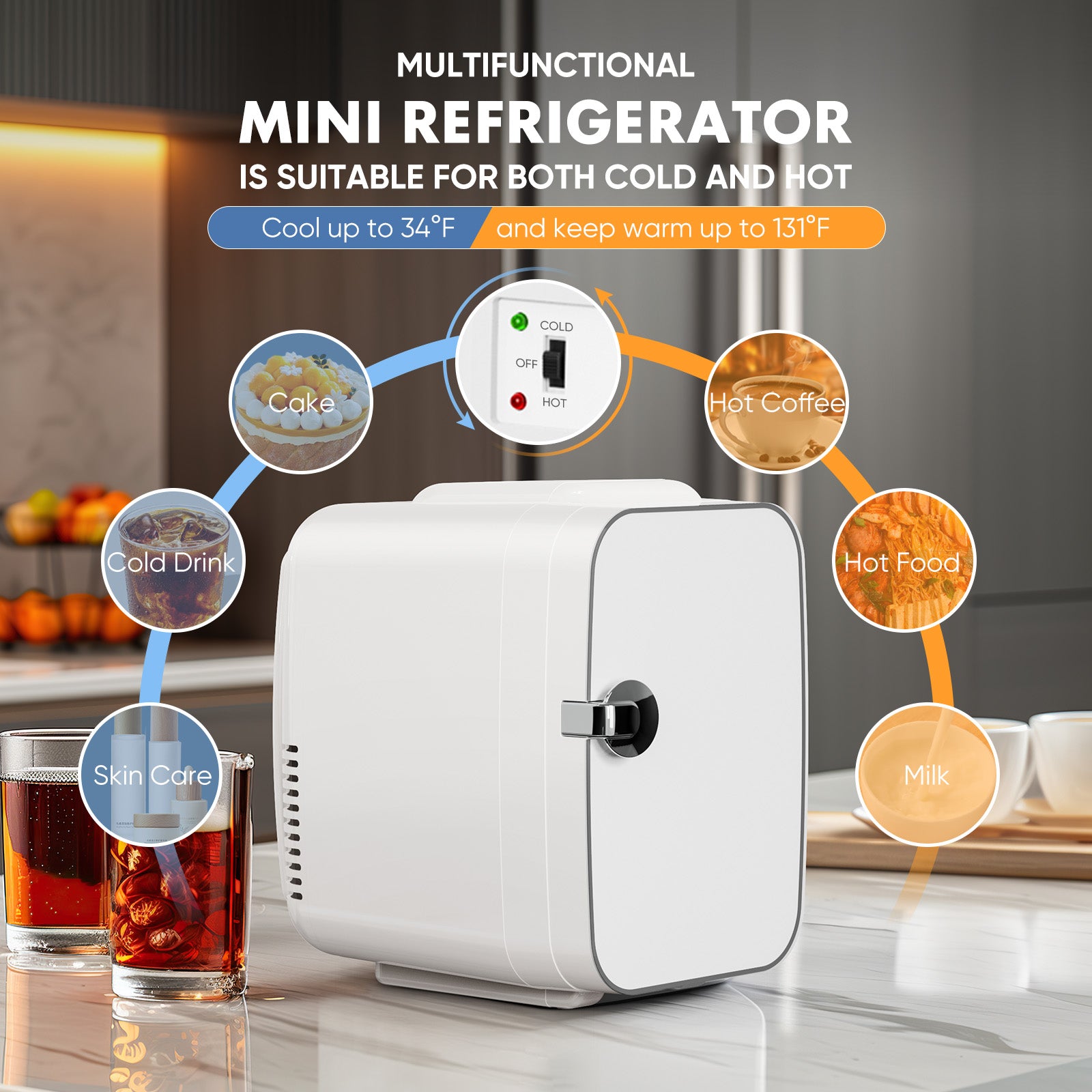 Mini refrigerator 4L/6 cans, portable compact refrigerator skincare, food and beverage