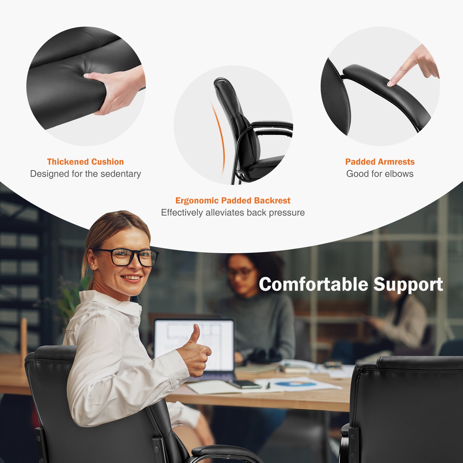 Waiting Room Chairs, Office Desk Guest Chair with Padded Arms for Elderly Home Reception Area Conference Room Lobby Side, Big and Tall PU Leather