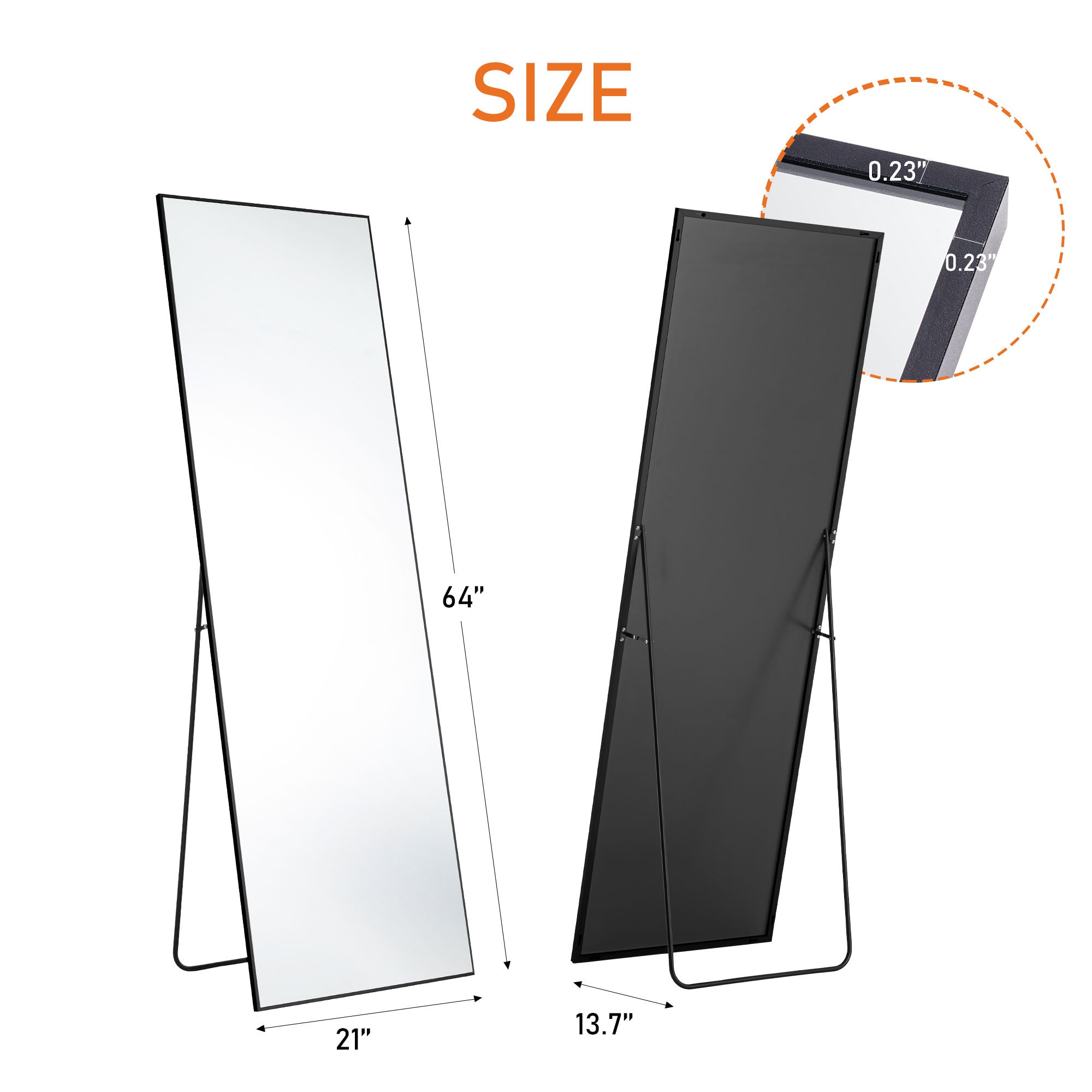 Floor Standing Mirror, Wall Mirror with Stand Aluminum Alloy Thin Frame