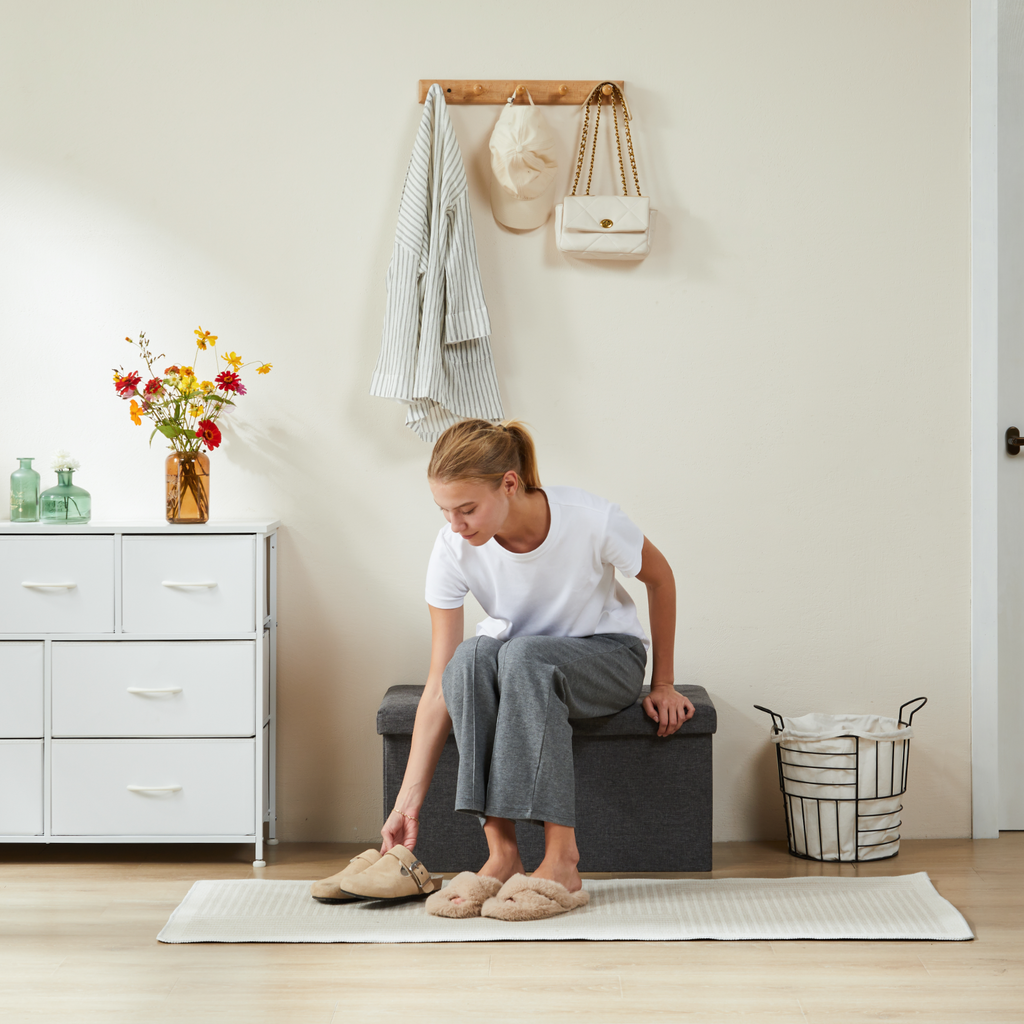 Storage Ottoman with Thicker Foam Padded Seat, Folding Foot Rest for Living Room End of Bed Bench