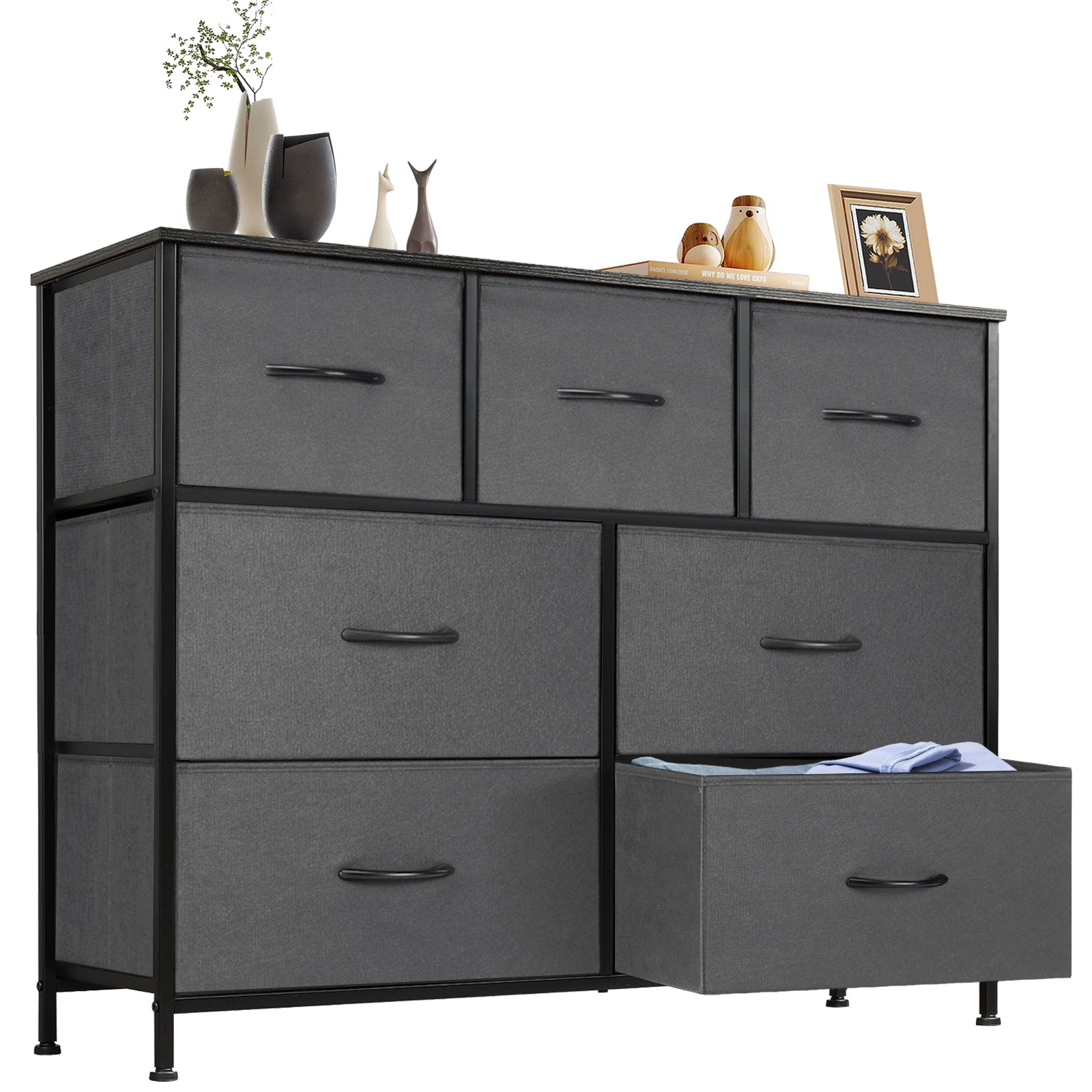 Tall Dresser Fabric Storage Tower ,Wooden Top for Kid Room, Closet, Entryway, Nursery