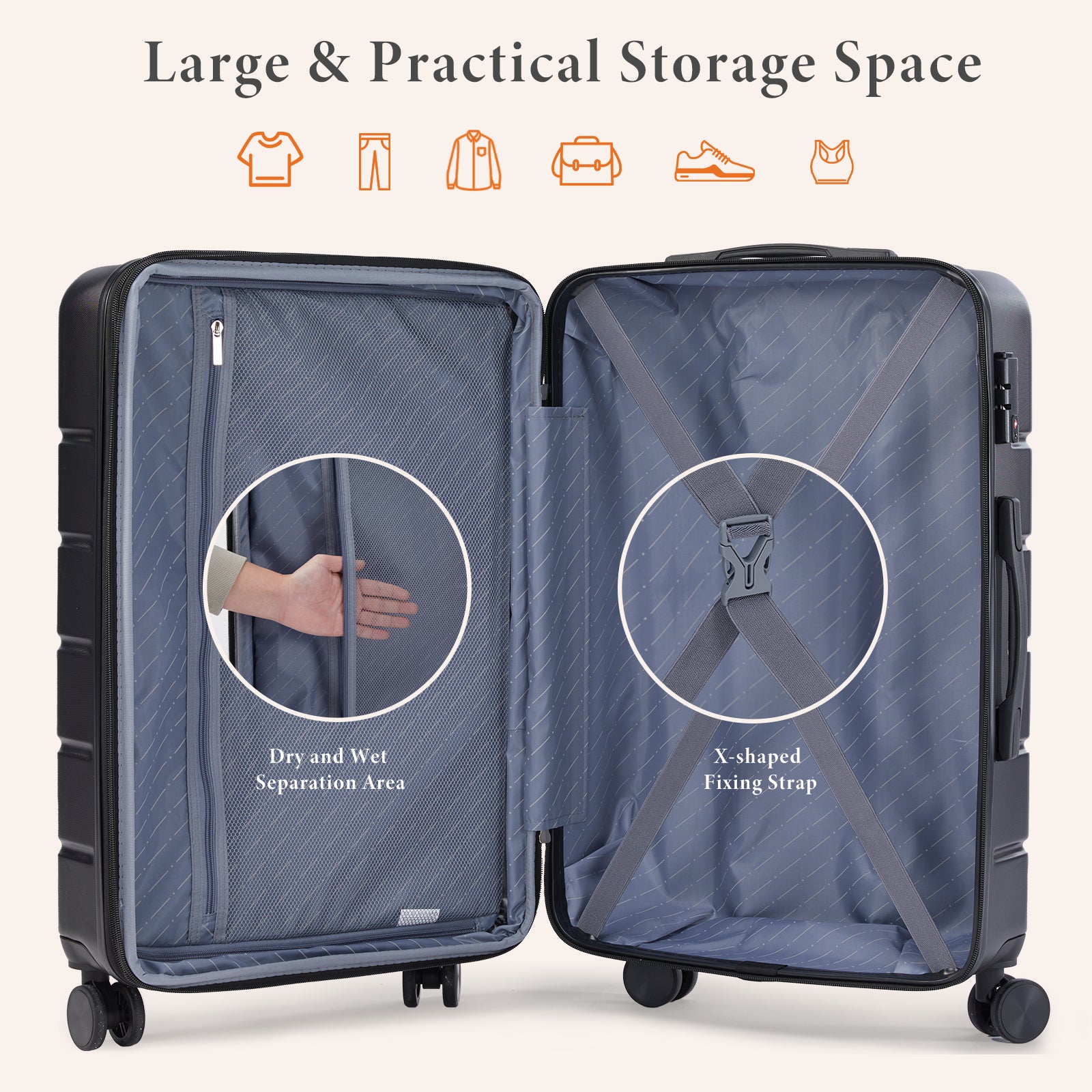 20-28 inch Luggage, Expandable Hardside Suitcase with Spinner Wheels, Hard Shell ABS Durable Lightweight Travel Luggage with TSA Lock, Blue,Black