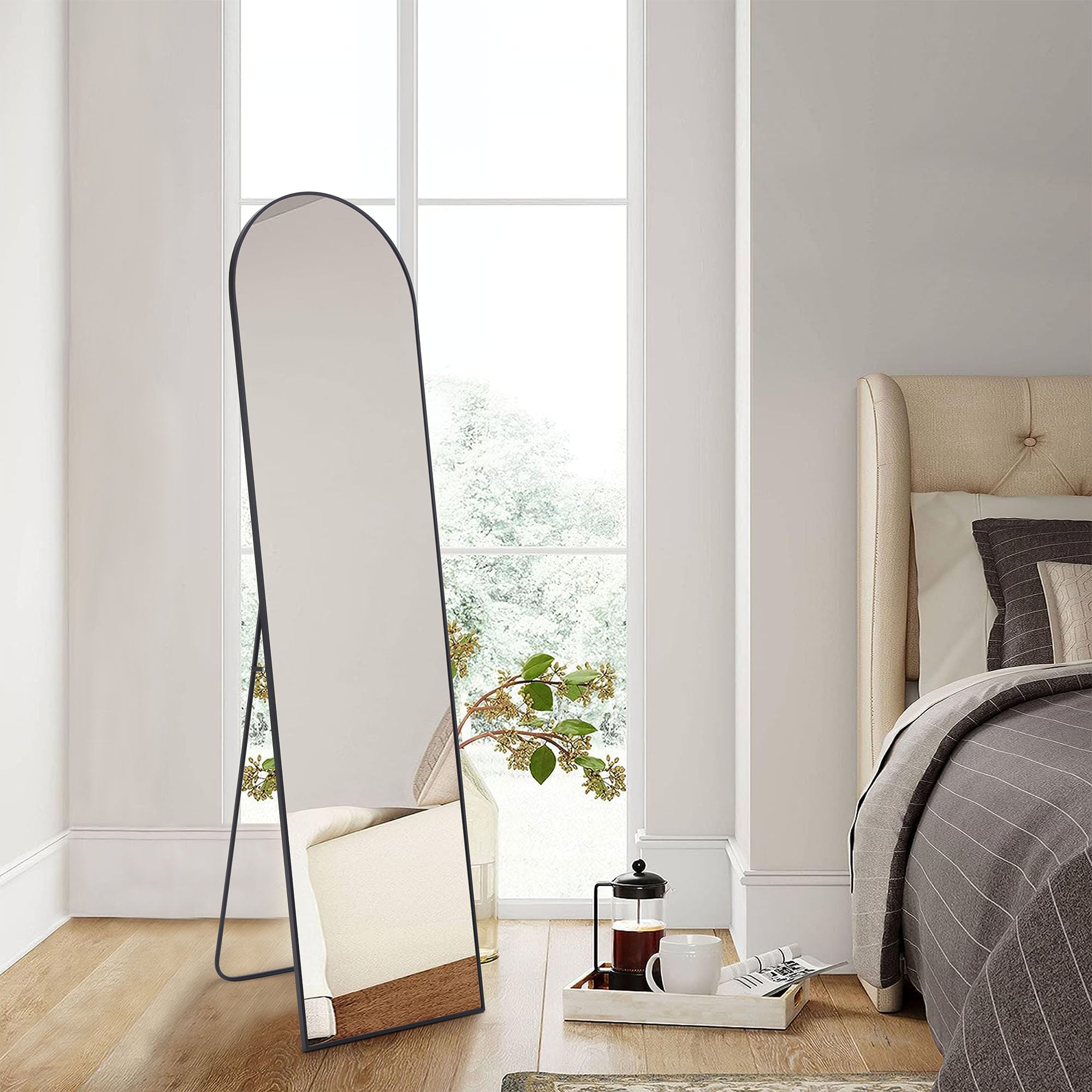 Floor Standing Mirror, Wall Mirror with Stand Aluminum Alloy Thin Frame