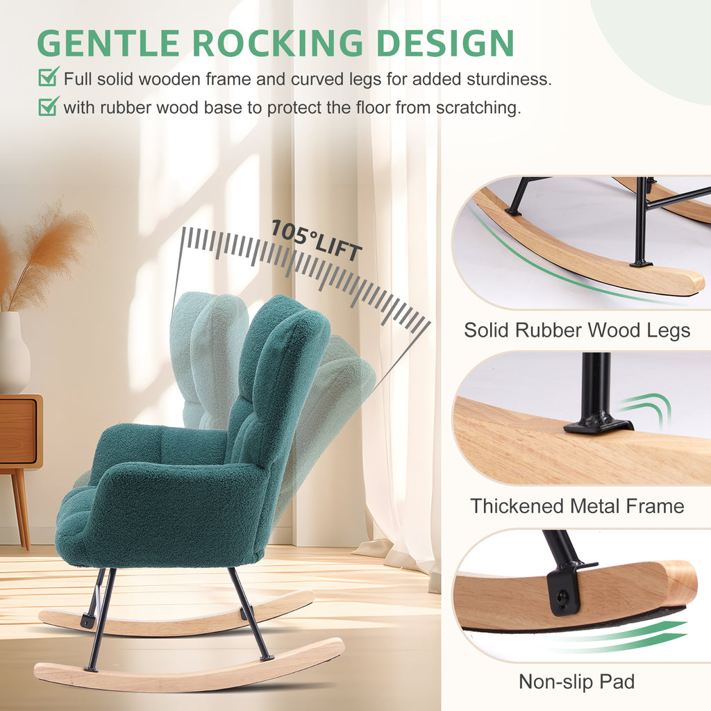 Teddy Upholstered Glider Rocker with High Backrest, Reading Chair Modern Rocking Accent Chairs Glider Recliner for Living Room, Nursery, Bedroom