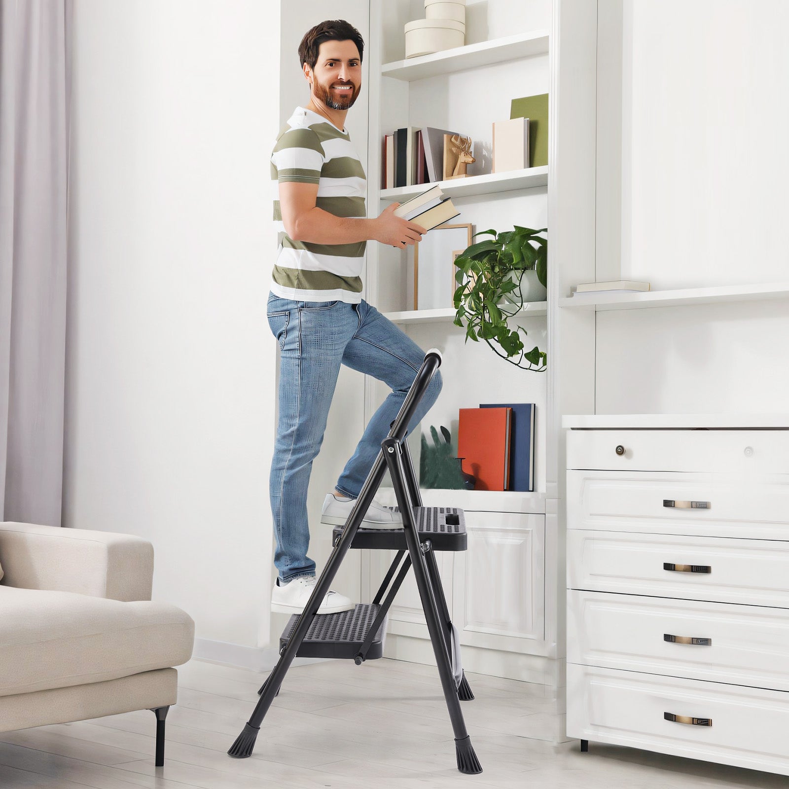 Household portable 2/3-layer step ladder, with safety buckle stable and safe