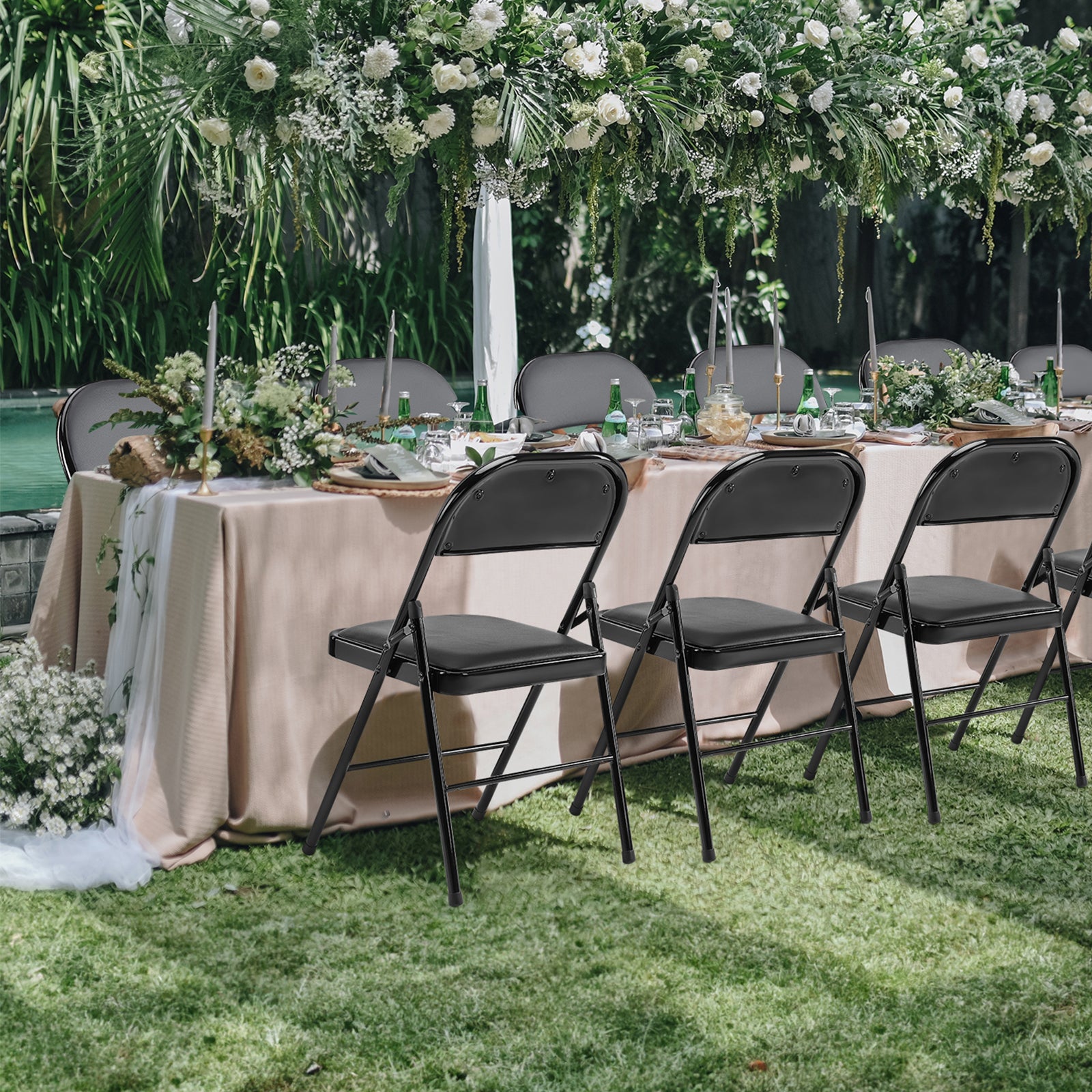 Folding Chair, Leather Padded Folding Chairs, Easy to Use and Store, Outdoor and Indoor, for Home, Office, Party, Comfy, Black