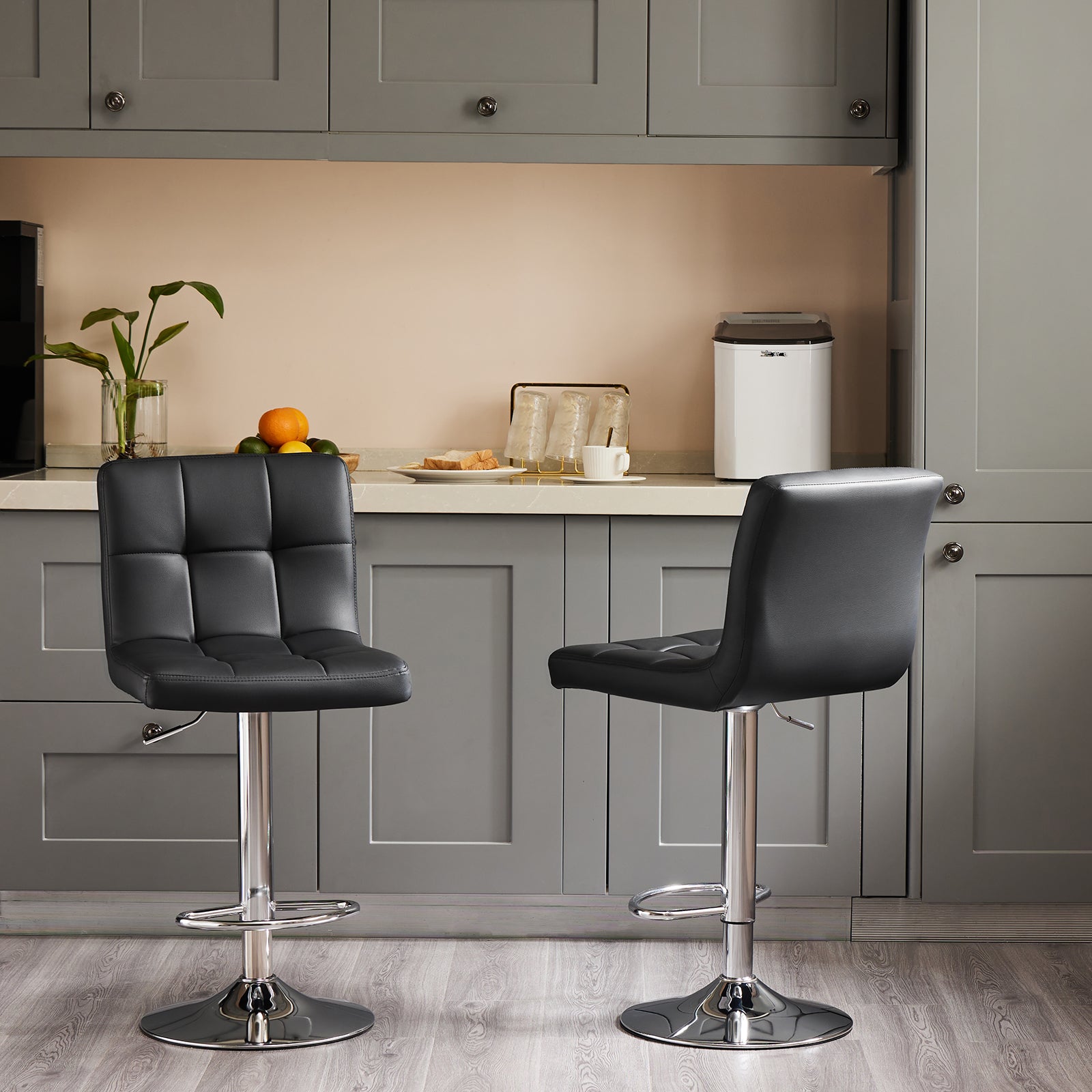 Bar Stools Set of 2, Counter Height Barstools,Square Seat Cushion Barstool with Back, Height Adjustable PU Leather Swivel Barstool