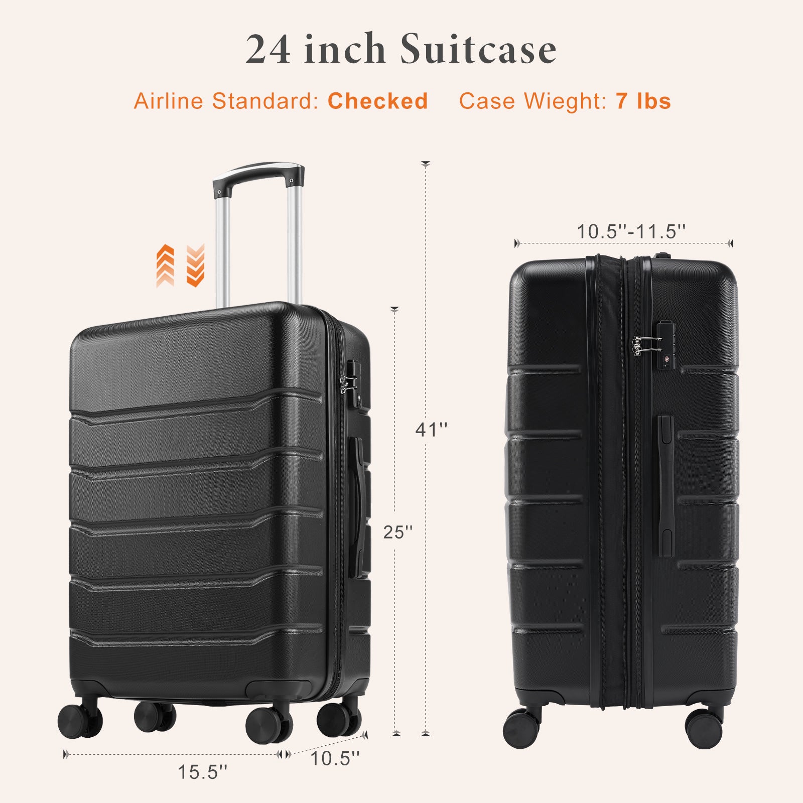 20-28 inch Luggage, Expandable Hardside Suitcase with Spinner Wheels, Hard Shell ABS Durable Lightweight Travel Luggage with TSA Lock, Blue,Black