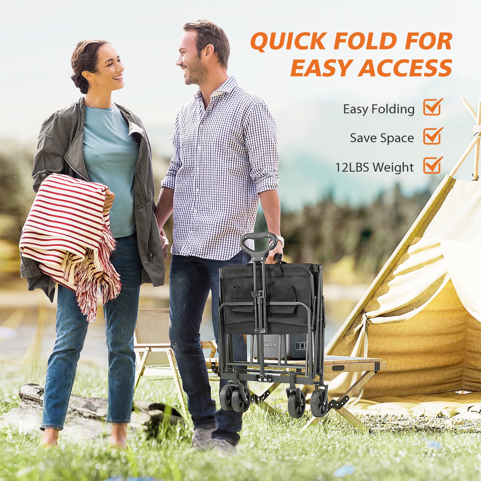 Collapsible Folding Wagon Cart, Camping & Shopping, Heavy Duty Utility Wagon with All-Terrain Wheels