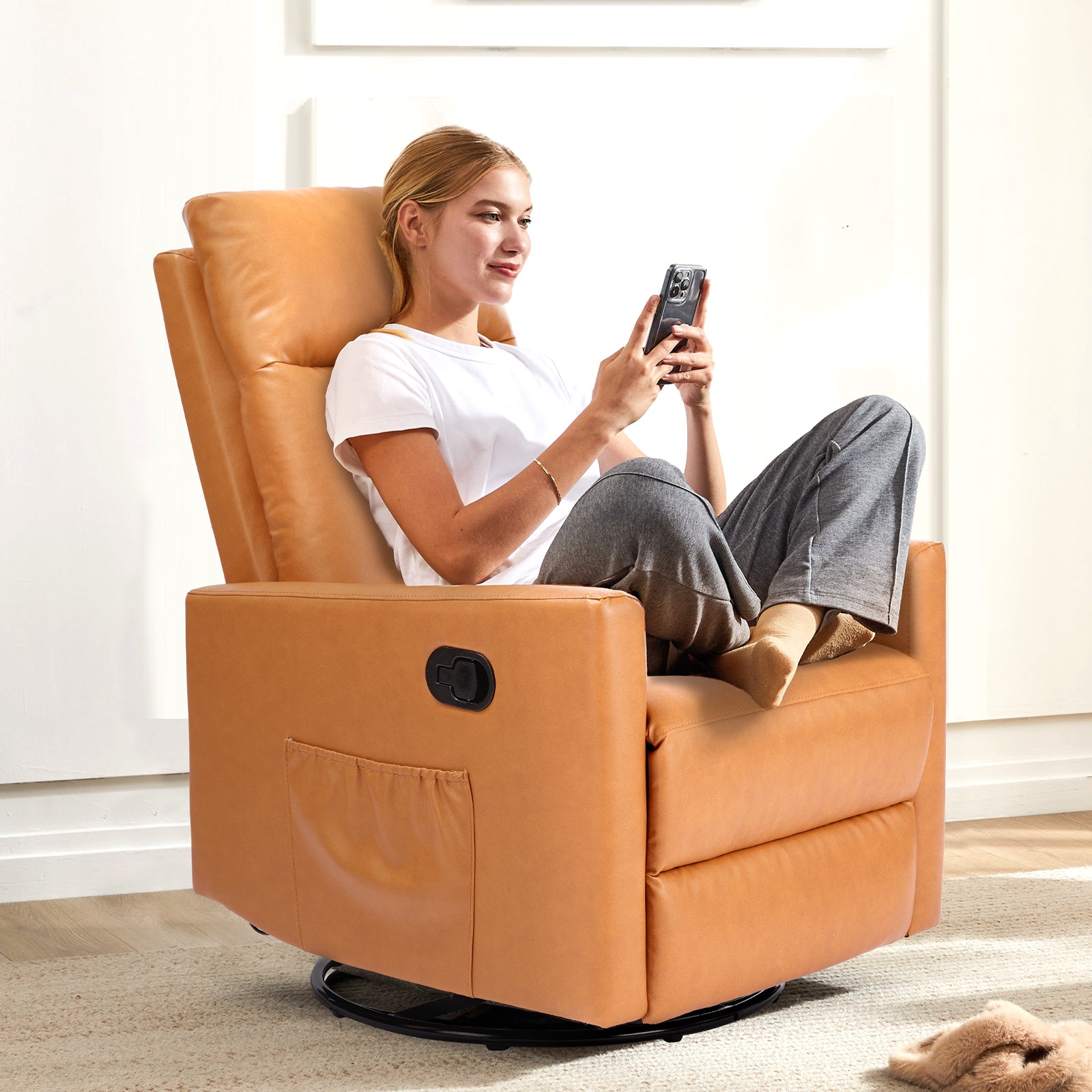 Swivel Recliner Chair, Glider Nursery Chair for Living Room with Extra Large Footrest, High Back, Upholstered Deep Seat