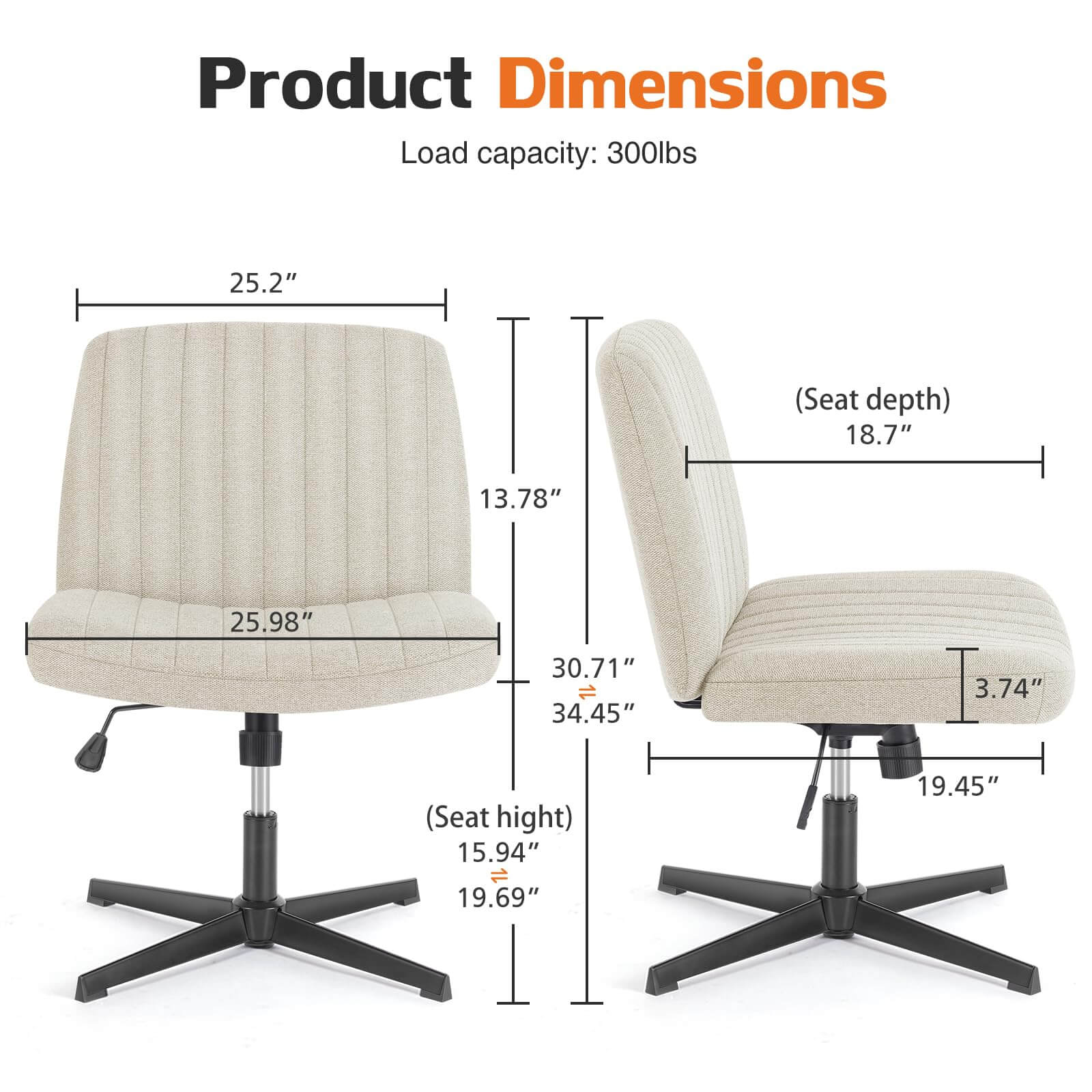 Cross-Legged Chair,No Wheels Armless Swivel Home Office Chair