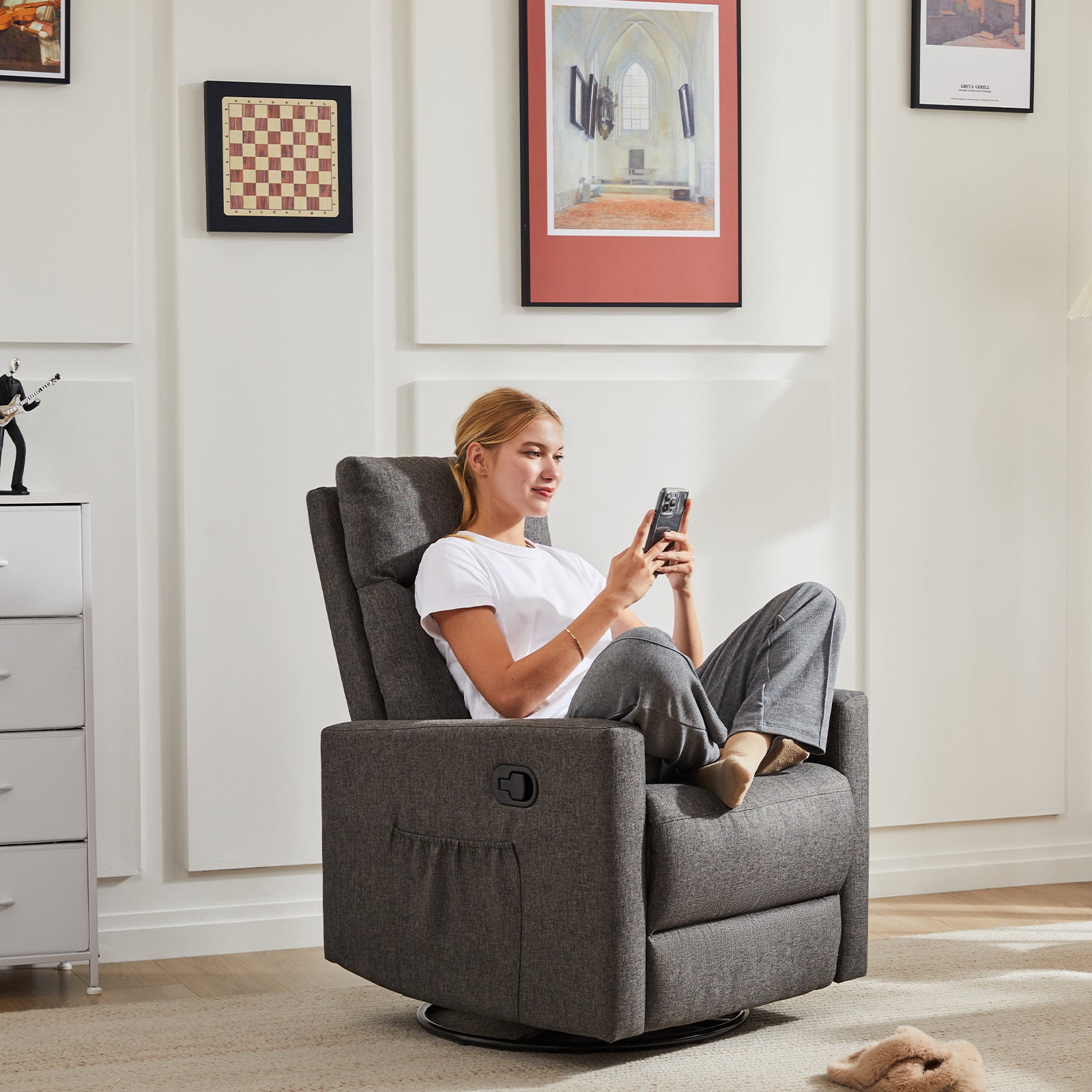 Swivel Recliner Chair, Glider Nursery Chair for Living Room with Extra Large Footrest, High Back, Upholstered Deep Seat