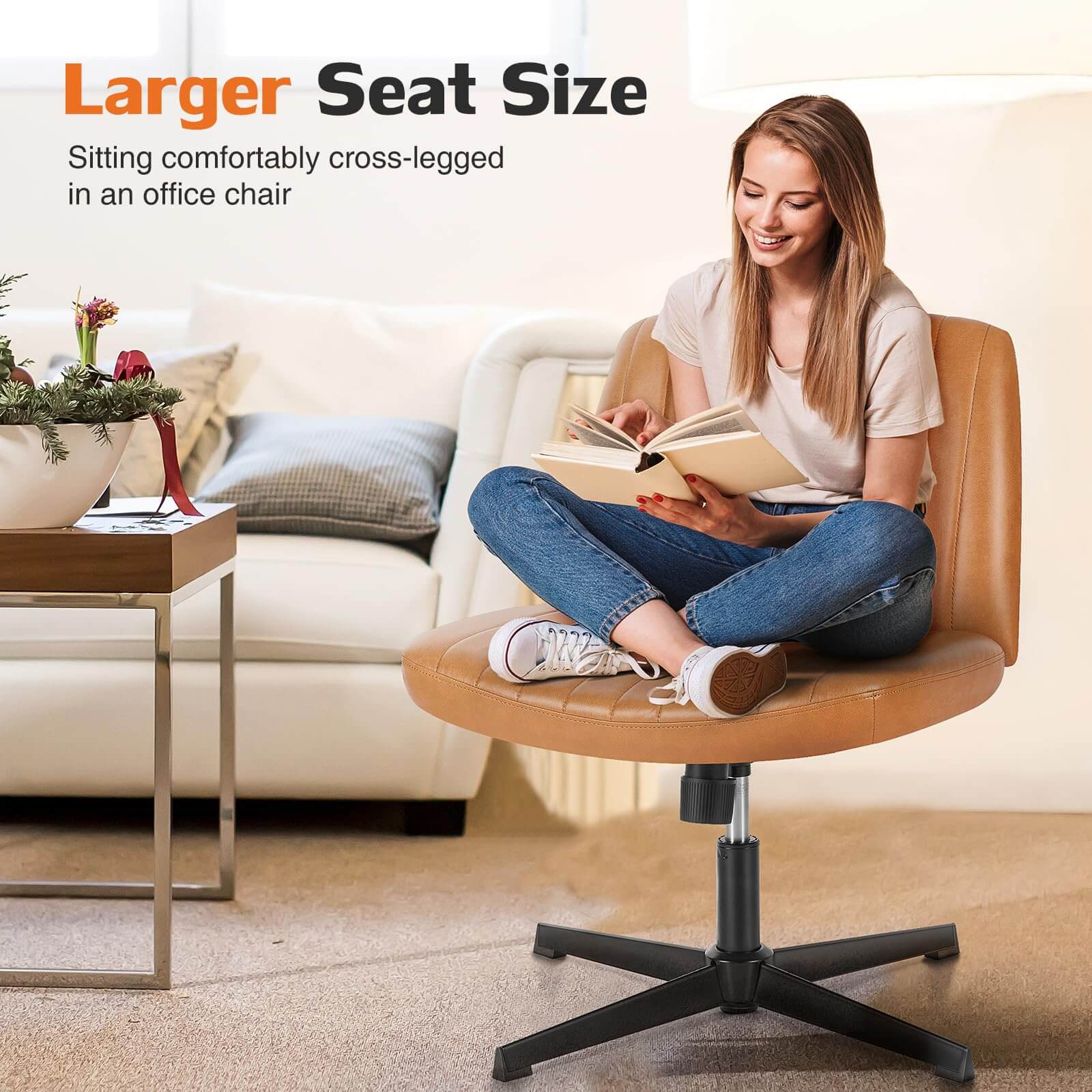 Cross-Legged Chair,No Wheels Armless Swivel Home Office Chair