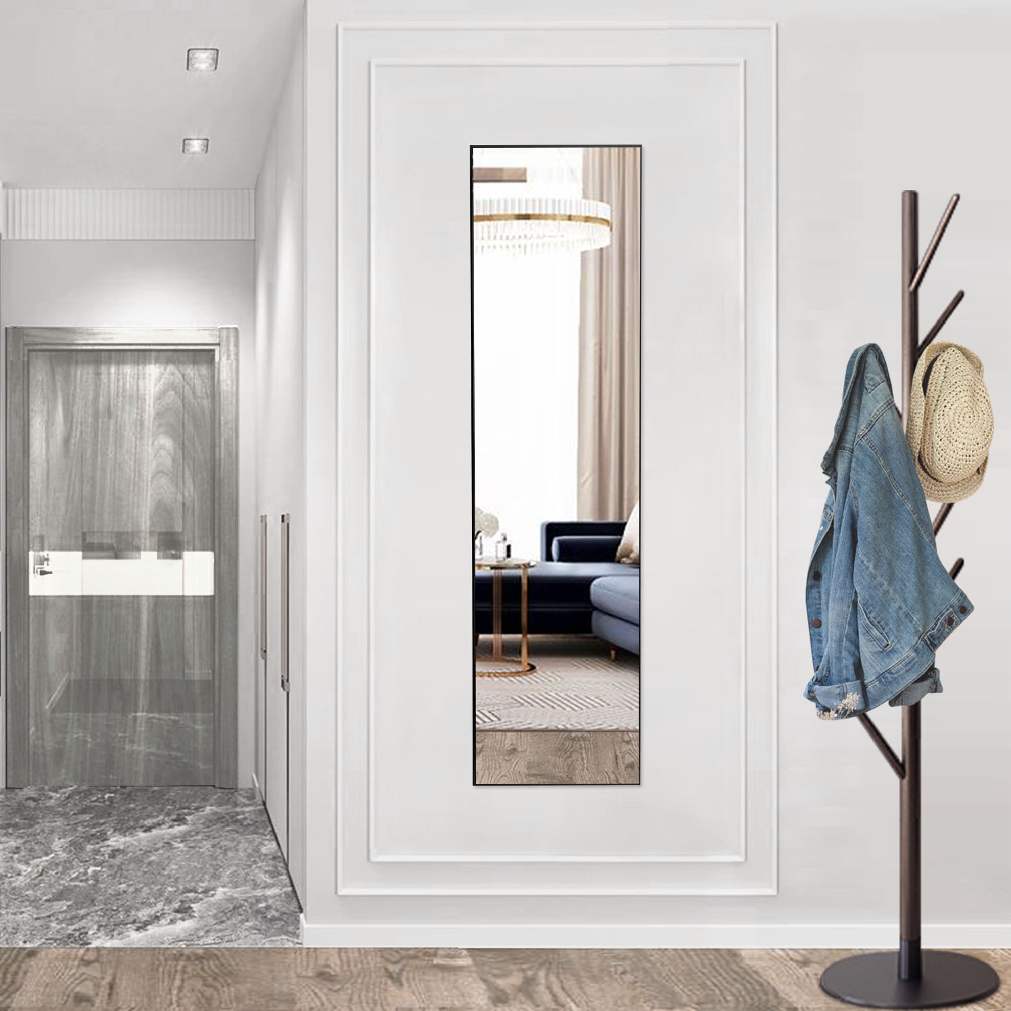 Floor Standing Mirror, Wall Mirror with Stand Aluminum Alloy Thin Frame