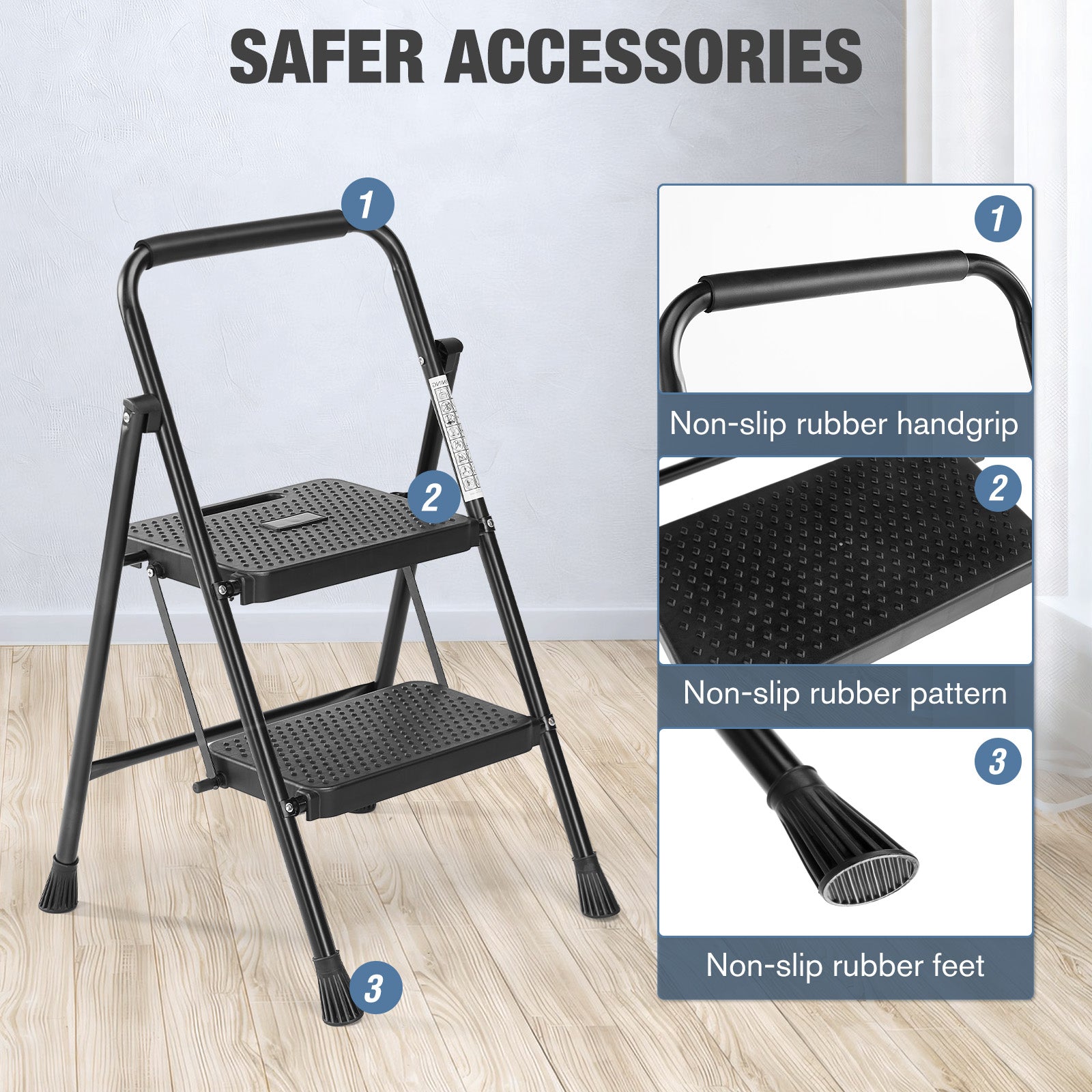 Household portable 2/3-layer step ladder, with safety buckle stable and safe