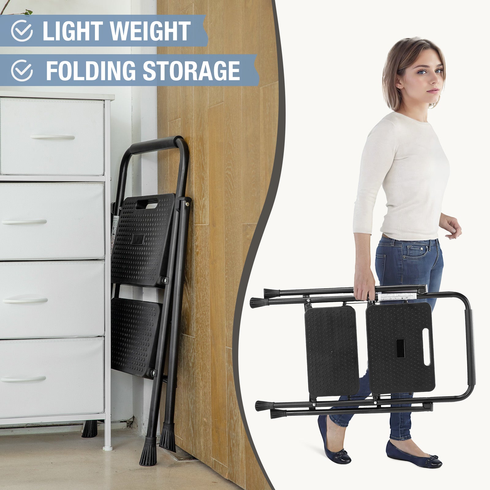 Household portable 2/3-layer step ladder, with safety buckle stable and safe