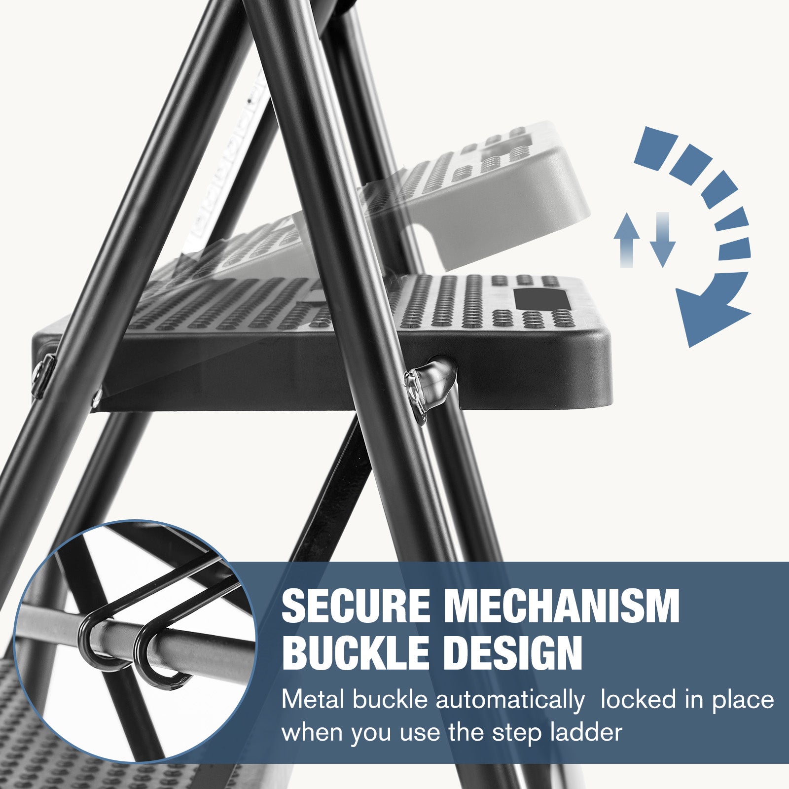 Household portable 2/3-layer step ladder, with safety buckle stable and safe