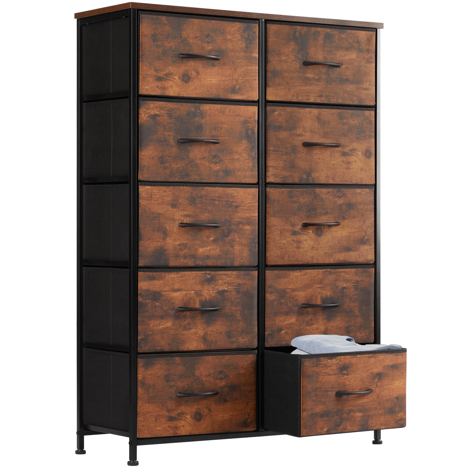 Tall Dresser Fabric Storage Tower ,Wooden Top for Kid Room, Closet, Entryway, Nursery