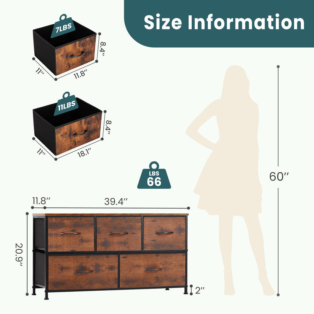 Tall Dresser Fabric Storage Tower ,Wooden Top for Kid Room, Closet, Entryway, Nursery