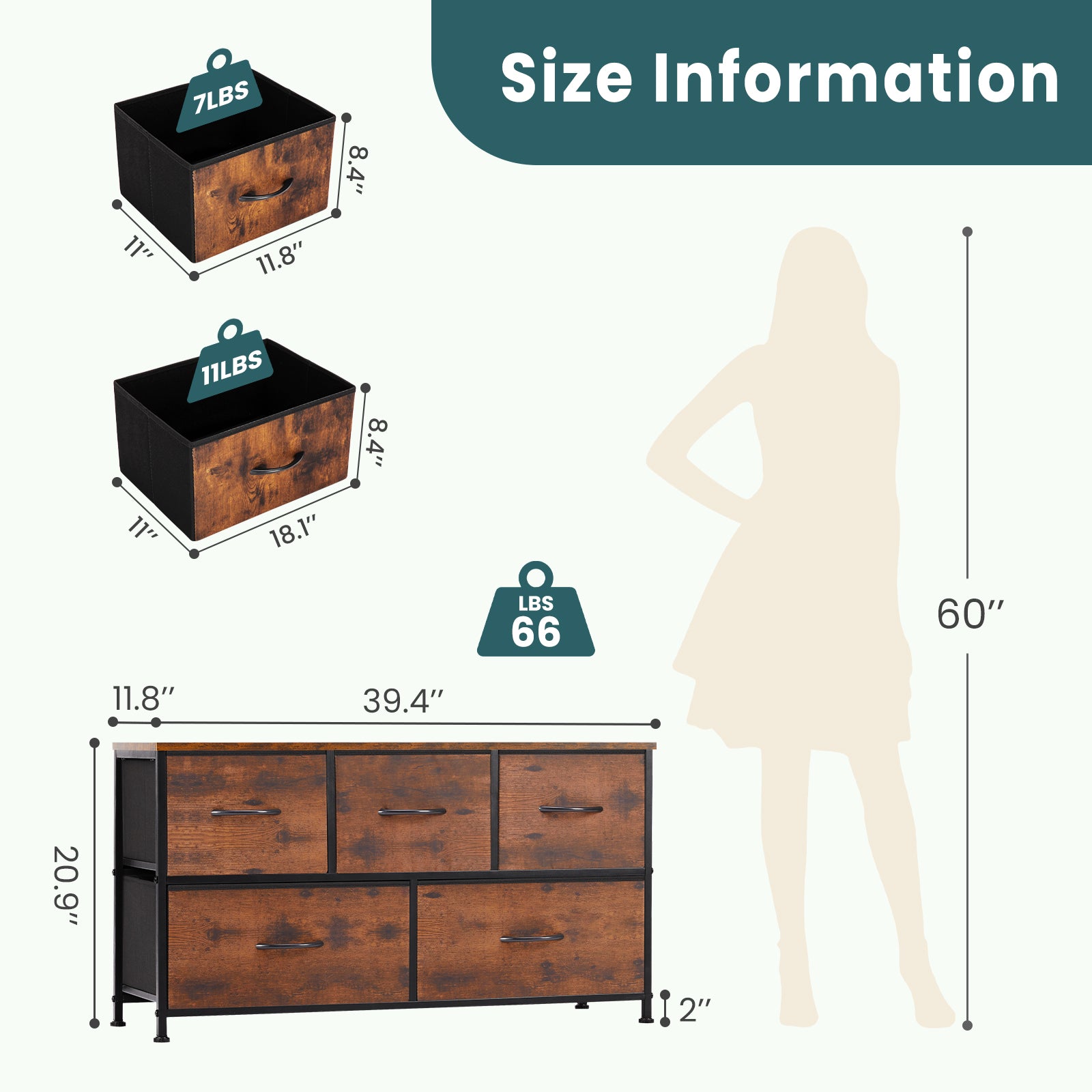 Tall Dresser Fabric Storage Tower ,Wooden Top for Kid Room, Closet, Entryway, Nursery