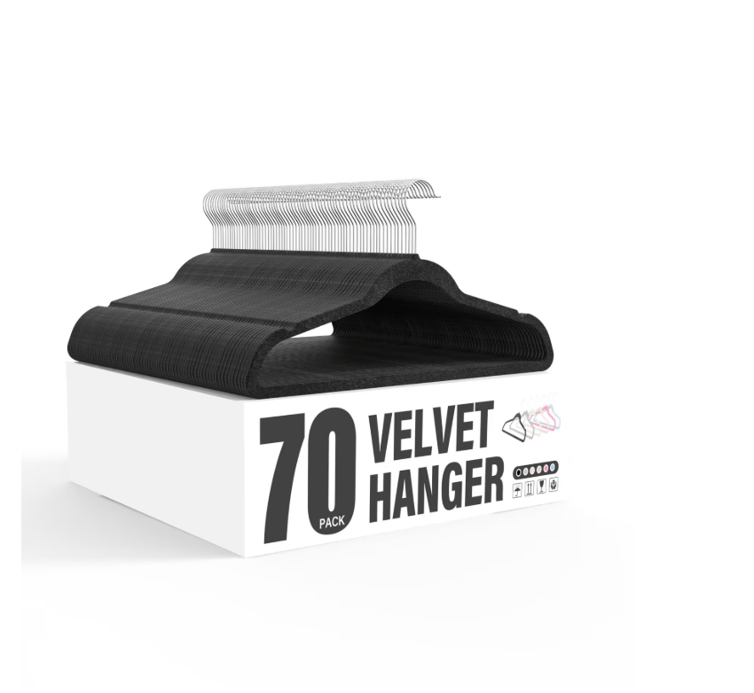 Velvet Hangers 30 Pack, Space Saving Clothes Hangers for Closet, Non-Slip Heavy Duty Coat Hangers for Pants, Shirt, Sweater, Suit & Dress Clothing with 360° Swivel Hook, Black